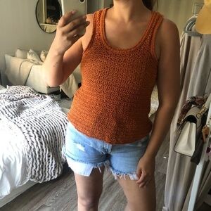 Aerie Orange Crochet Knit Boho Tank M